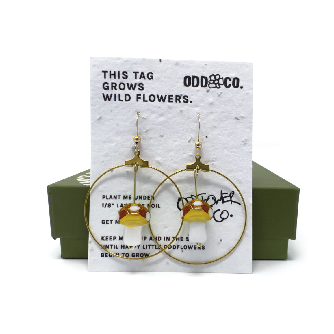Yellow Mushroom Hoop Earrings by Oddflower