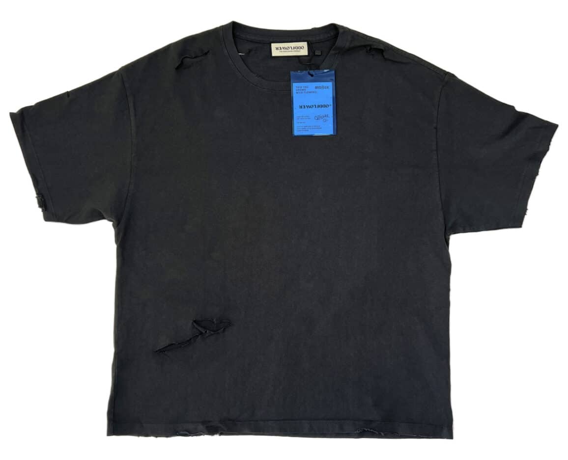 Oddflower Distressed Black T-Shirt Front